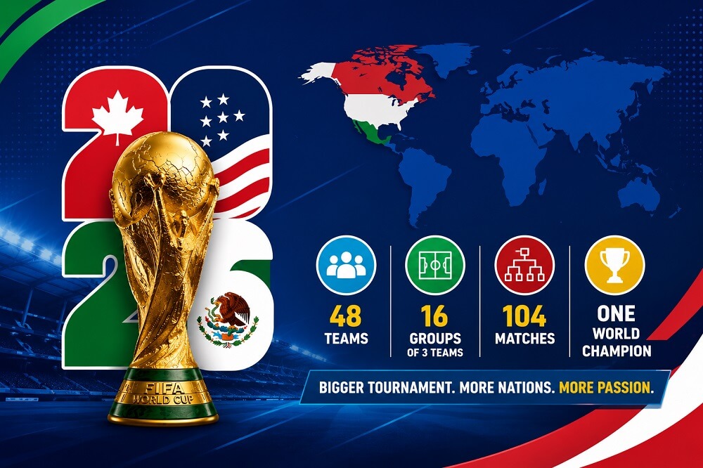 FIFA World Cup 2026 tournament format showing group stage and knockout progression.