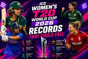 Women cricketers celebrating record breaking achievements during the ICC Women's T20 World Cup 2026.