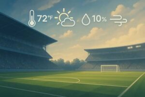 Fantasy sports weather and venue analysis dashboard showing forecast, stadium conditions, player analytics, and match insights for smarter fantasy team selection.